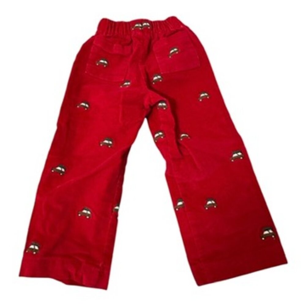 EUCPC Children's Wear Corduroy Red Pants Elastic Car with Christmas Tree Size 2T
